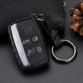 

WFMJ Black Carbon Fiber Silicone 5 Buttons Smart Key Chain Cover Case for Land Rover LR4 Range Rover Sport Evoque Discovery LR2