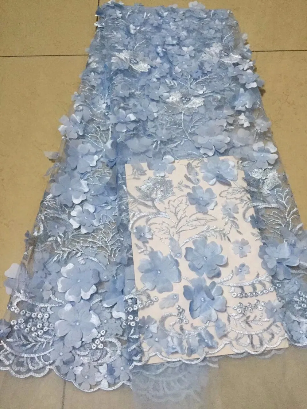

Nigerian Lace Fabric 2018 High Quality Lace Sky Blue 3d flower African Lace Fabric Embroidery French Lace Fabric For Bridal