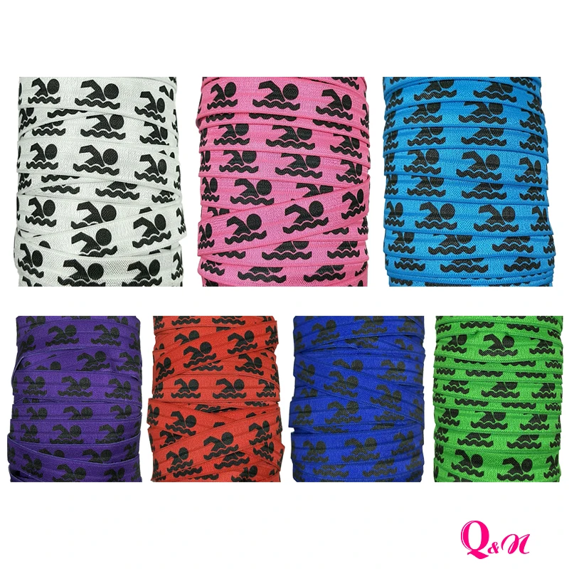 

Q&N ribbon 16mm 22mm 25mm 38mm 50mm 75mm swimming printed grosgrain ribbon webbing 50yards/roll for hair tie free shipping