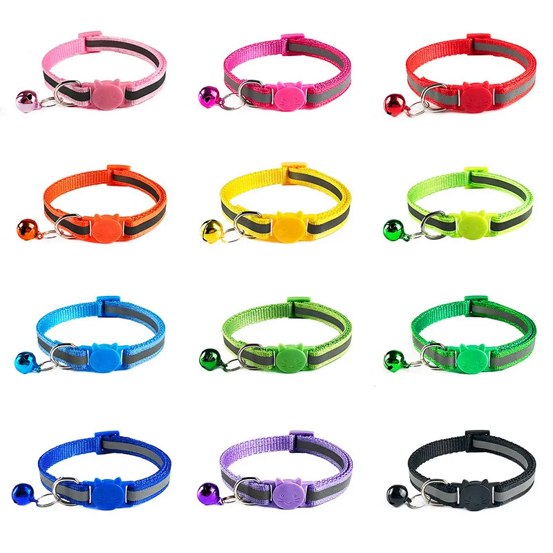 

Reflective Adjustble Cat Collars Colorful Nylon Breakaway Safety Pet Collar Bells for Cats Small Dogs Puppies Kittens