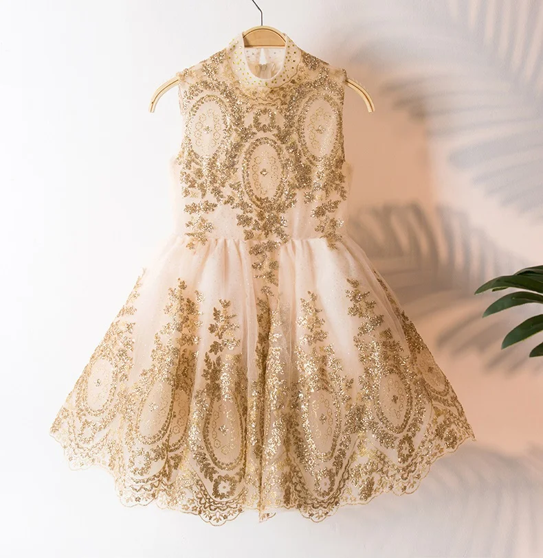 3408 Свадебный костюм для девочек с золотой вышивкой праздничный костюм принцессы платье для девочек Детские платья-пачки одежды для маленьких девочек 3P