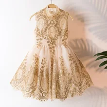 3408 Свадебный костюм для девочек с золотой вышивкой праздничный костюм принцессы платье для девочек Детские платья-пачки одежды для маленьких девочек 3P