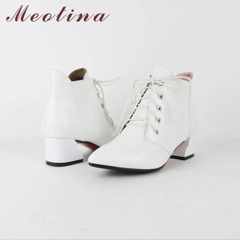 Meotina/женские ботильоны женские полусапожки на низком каблуке Весенняя женская обувь на шнуровке Большие размеры 33-43, женские красные ботинки г. Мода