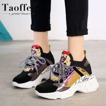 

Taoffen New Fashion 2019 Real Leather Ins Hot Style Vulcanized Shoes Women Sneakers Platform Cushion Trendy Size 35-42