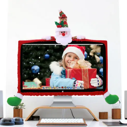 

Merry Christmas Computer Cover Laptop LCD Screen Monitor Decoration Cover Fits 19-27Inch Computer Cover Christmas Xmas Decor
