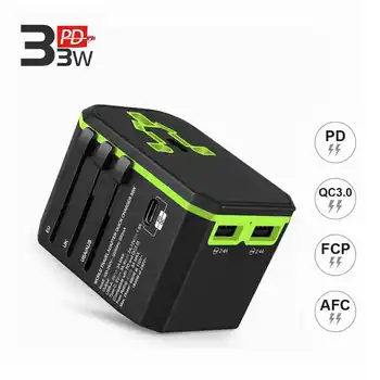 

International Universal Travel Adapter 18W PD Charger For Iphone XS QC3.0 Supply Support FCP For Huawei Charger AFC For Samsung