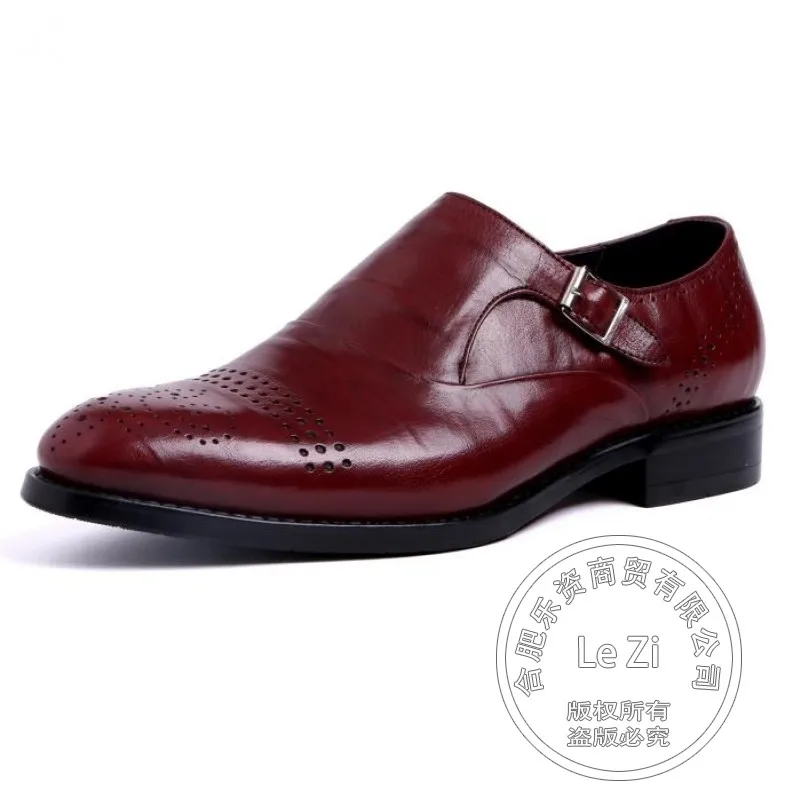 

Solid Color Genuine Leather Men Shoes Soft Leather Tuxedo Shoes Mens Shoes Cowhide Fretwork Dress Brogue Prom Square Buckle Wax