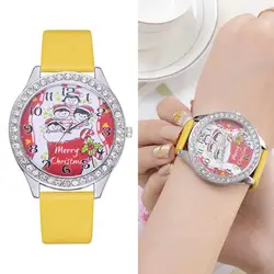 Для детей наручные кварцевые часы круглые из искусственной кожи с Рождеством Христовым мультфильм шаблон подарок CX17