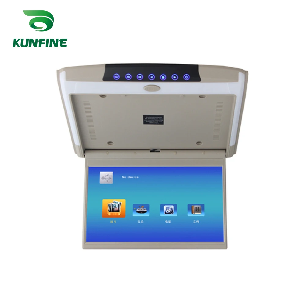 KUNFINE (13 Inch) Car Roof Monitor LCD Flip Down Screen Overhead Multimedia Video Ceiling Roof mount Display (Build in IRFM Transmitter USB ) 13 MP5 (1)(1)