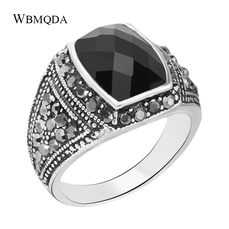 

Ethnic Silver Signet Ring Vintage Black Crystal Wedding Rings For Men 2018 New Arrivals Tibetan Jewelry