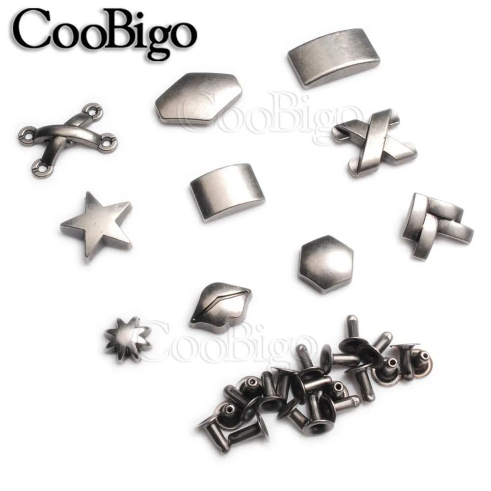 

10sets Punk Studs Pewter Rock Rivet Spikes Bracelet Garment Shoe Bag Pets Collar DIY Leather Craft Parts Lip X Shape