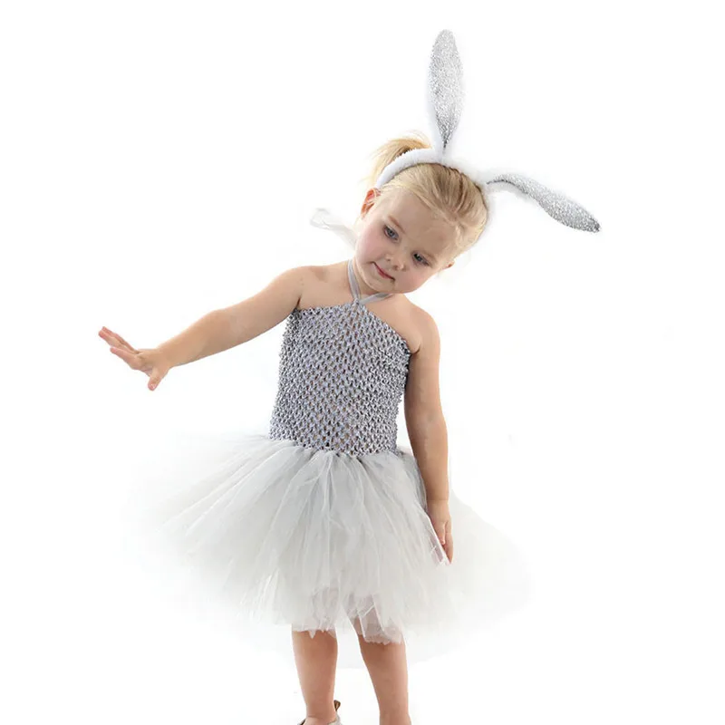 

Princess Girls Dress Easter Day Kids Tulle Tutu Dresses Crochet Tutu+Bunny Headband Outfits Rabbit Dress for Girls D1230