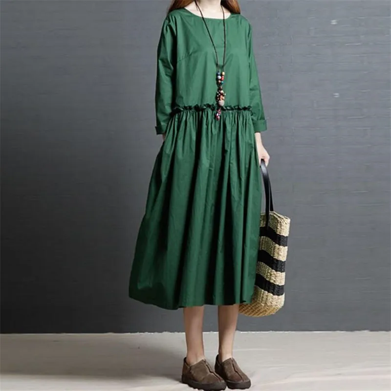 

Spring Autumn Dress 2019 Women's Ruffles Waist Wrist Sleeves Summer Dress Casual Loose Fashion Oversized Women Sweet Dresses