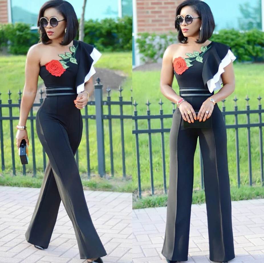 

HIRIGIN 2017 Women Jumpsuit Ladies Clubwear Summer Print Rose Playsuit Bodycon Party Jumpsuit Skew collar Female Romper Trousers