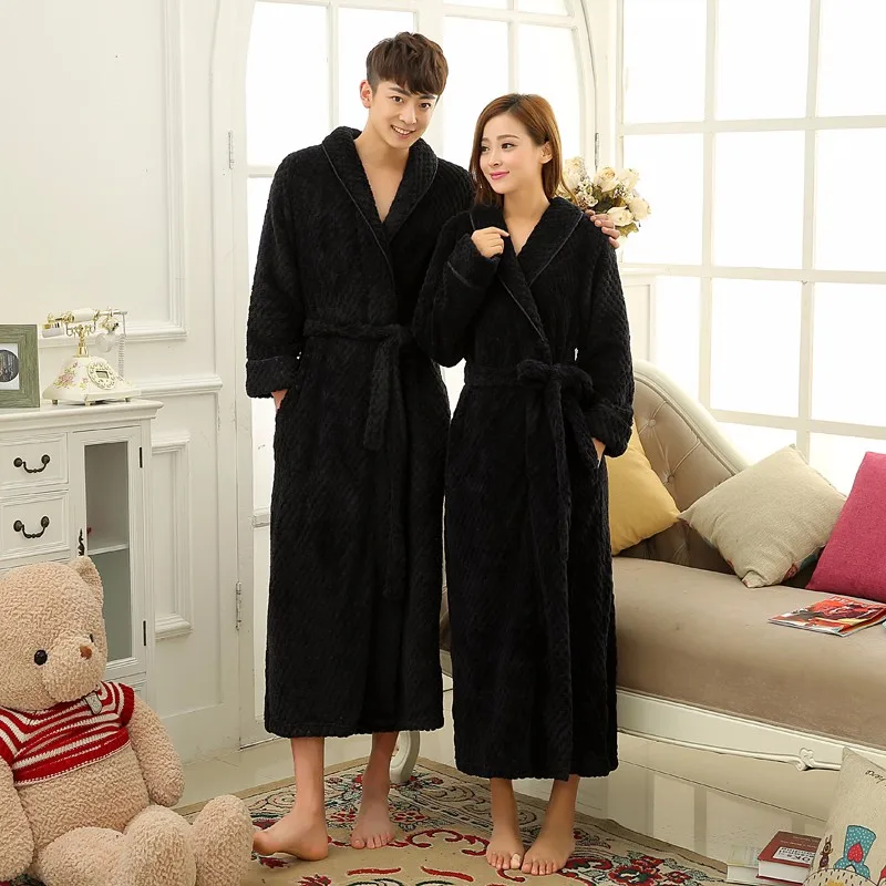 Waffle Bath Robe Flannel Coral Fleece -2