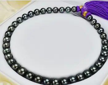 شراءمذهل جولة 11-12 ملليمتر تاهيتي السوداء اللؤلؤ قلادة 18 Inch 925 ثانية Kkk
