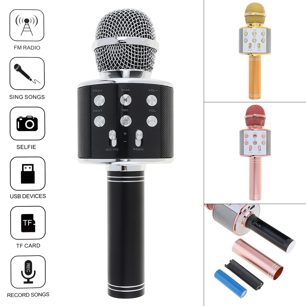 

Professional Bluetooth Wireless Microphone Speaker Handheld Microphone Karaoke Mic Music Player MIC Singing Recorder KTV Micr