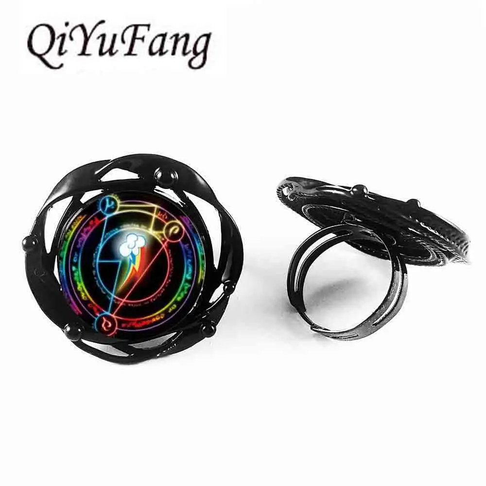 

Rainbow Dash Arcane Circle My Friendship is magic MLP inspired glass cabochon dome flower big ring