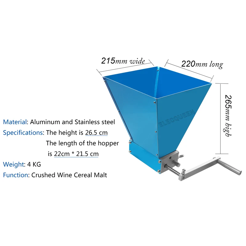 Двухвалковая мельница /дробилка для солода с Бункером(304 нерж.сталь), Домашнее пивоварение Солододробилку