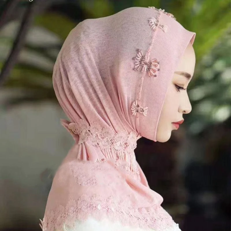 Женский роскошный шарф с бисером мусульманский хиджаб Мода Вышивка Декор исламский мягкий дышащий хиджаб головной убор# YS724