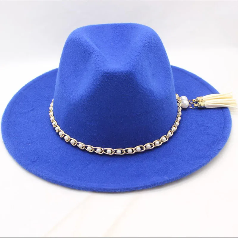 SUOGRY модные Для мужчин Для женщин Винтаж шерсть фетровая Панама джазовая, шляпа фетровой жемчуг ремешок шириной элегантные черные шапки