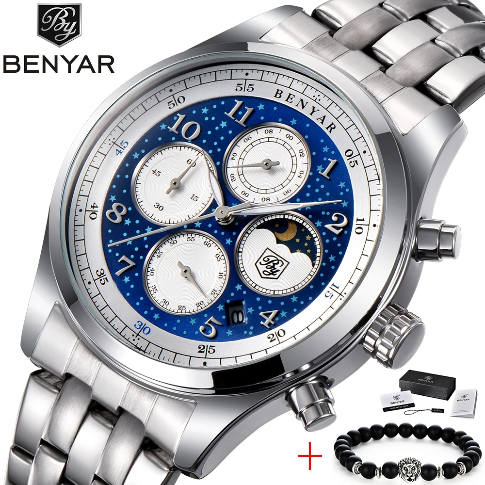 

BENYAR Watch Men Fashion Sport Quartz Clock Mens Watches Top Brand Luxury Full Steel Business Waterproof Watch Relogio Masculino