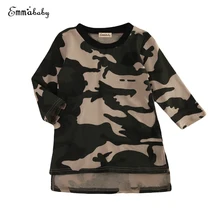 Новорожденных девочек платье одежда для маленьких девочек с камуфляжным принтом праздничное платье принцессы с длинными рукавами теплая одежда камуфляж Сарафан