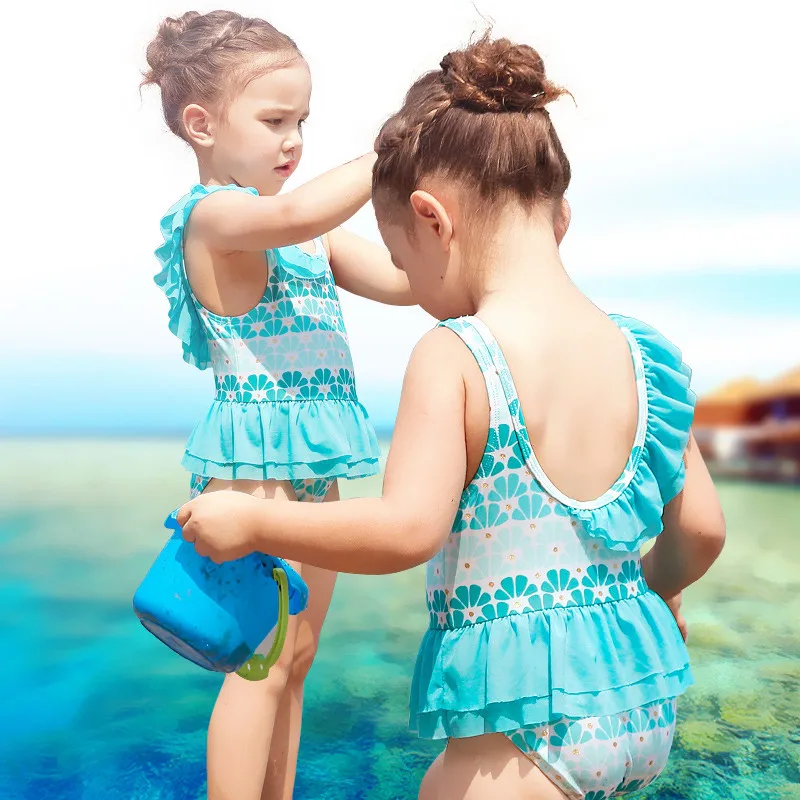 Цельный купальный костюм для девочек с цветочным принтом; детский сетчатый купальник с юбкой