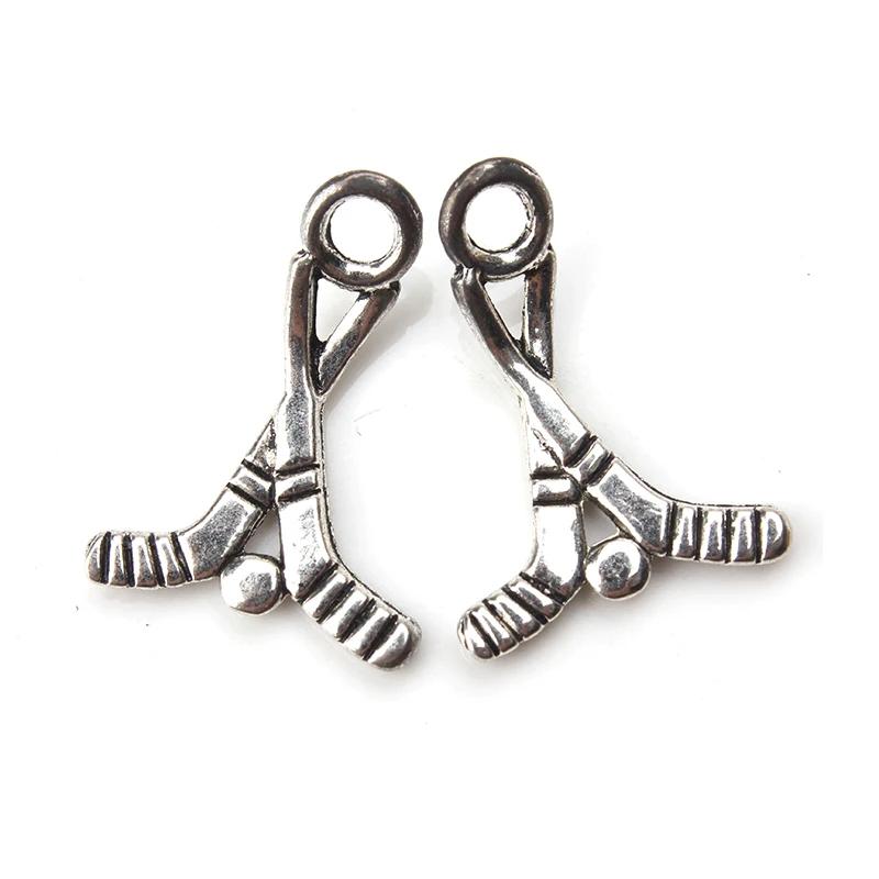 10pc-lot-23-5mm-x-16mm-Hockey-Sticks-Charms-Antique-Silver-Tone-Two-Sided-for-charms