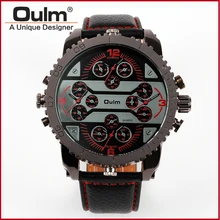 Fashion Quartz Luxury Brand OULM Watches 4 Time Zone watches Men Leather Military Watch for Men Wristwatches Relogio Masculino