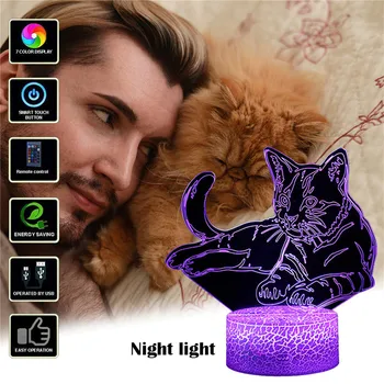 

Cat 3D Night Light USB Animal Changeable Mood Lamp LED 7 Colors Illusion Table Lamp With Remote Control Home Decor Toy Gift D#3