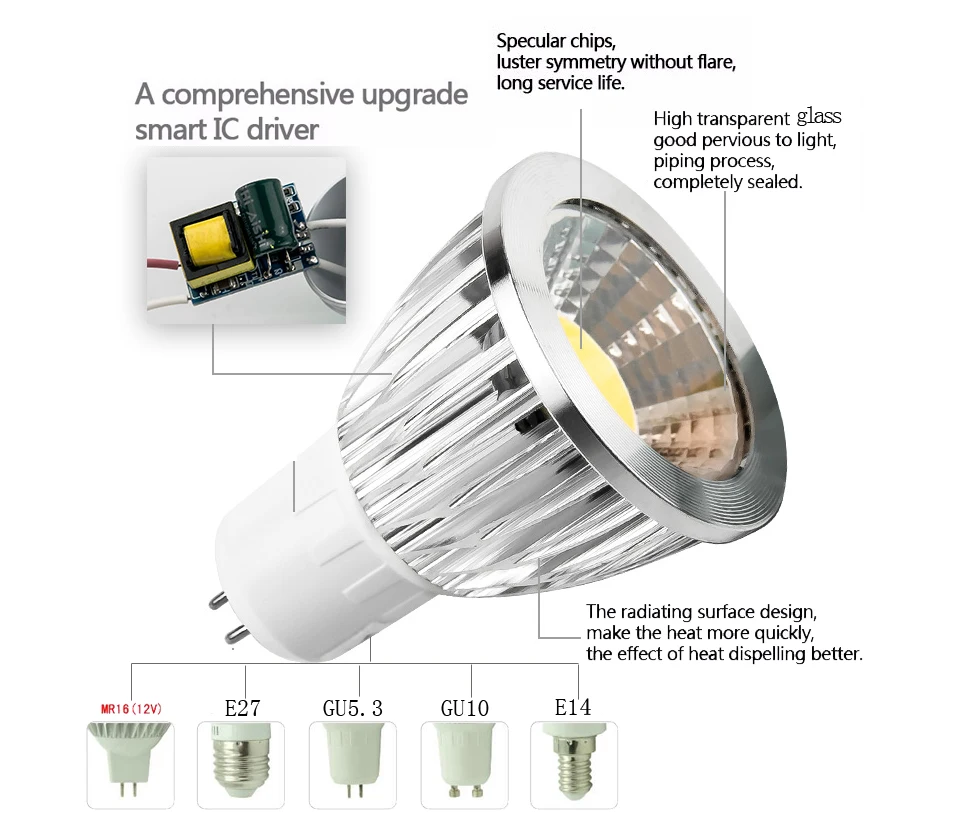 E27 E14 GU10 MR16 светодиодный COB Точечный светильник с регулируемой яркостью, 9 Вт, 12 Вт, 15 Вт, точечный светильник лампа led светодиодные лампы высокой мощности DC12V или AC85-265V