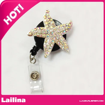 

Bling AB Crystal Rhinestone Starfish Retractable Badge Reel/ ID Badge Holder / Brooch / Pendant / Reels