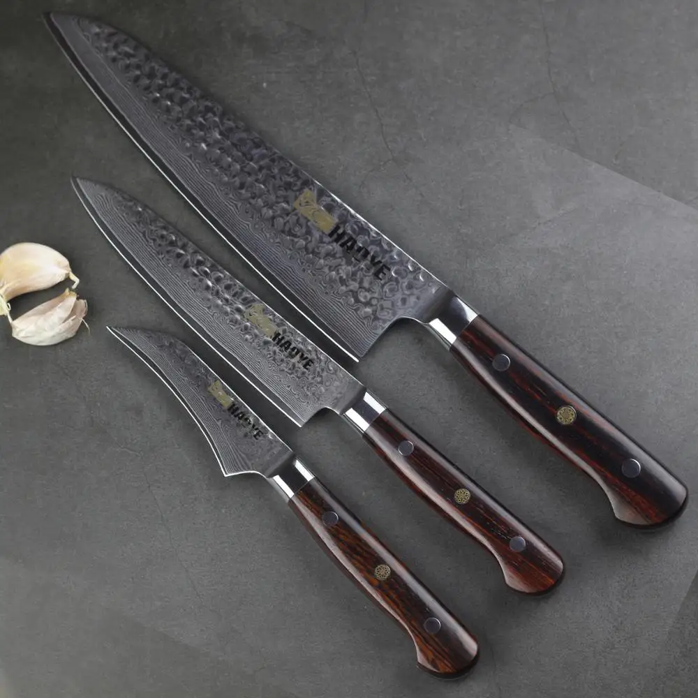 

3 pcs Damascus kitchen knives Japanese vg10 steel chef knife set peeling paring knife