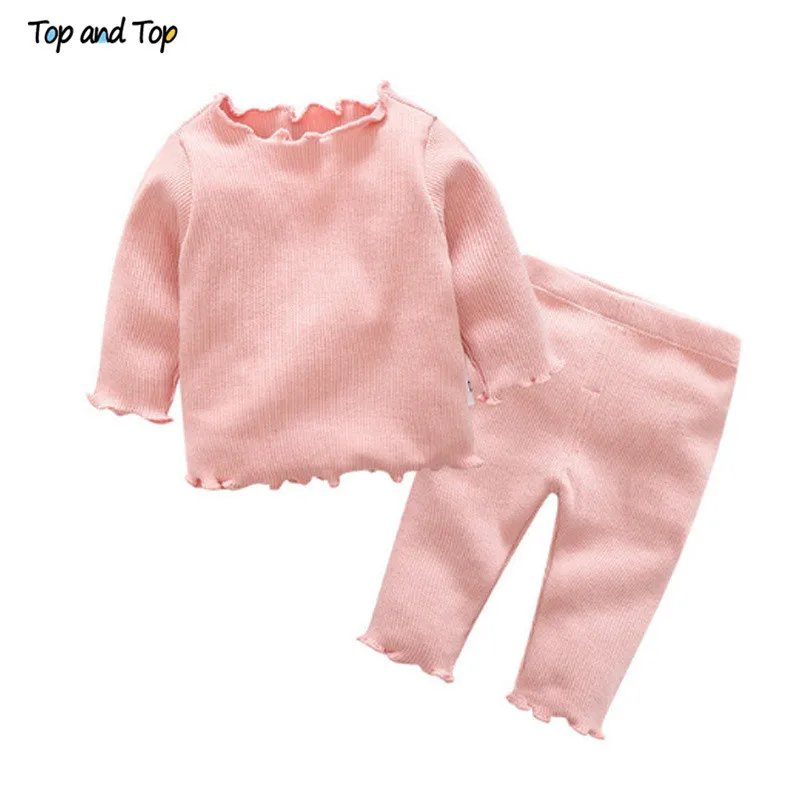 Топ и топ; сезон осень-зима; комплект одежды из 2 предметов для маленьких девочек; хлопковая футболка+ брюки; Спортивный костюм для маленьких девочек; повседневный костюм; одежда для сна - Цвет: Розовый