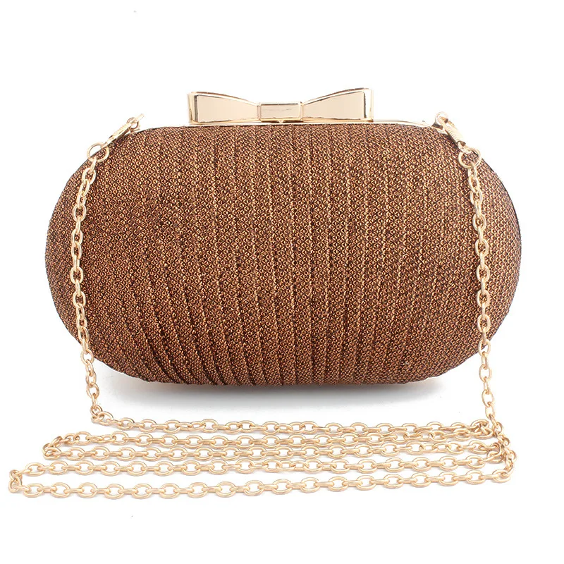 

Golden Evening Clutch Bag Women Luxury Brand Bags Wedding Shiny Handbags Bridal Metal bow Clutches Bag chain shoulder bag