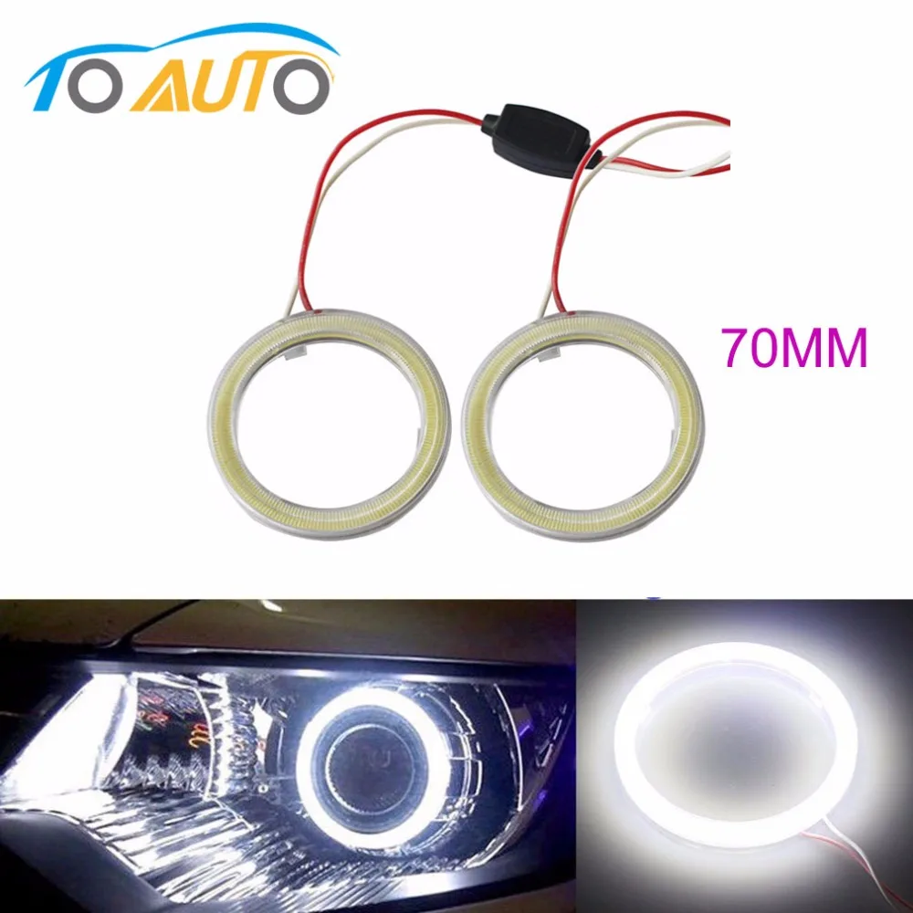 

2 pcs White 70MM COB Car LED Angel Eyes DRL Daytime Running Headlight Halo Ring Driving Lamp Auto Blub with Cover 60 Chips 12V