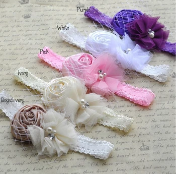 

Rosettes Flower With Lace Headband 36pcs/lot 5 colors available