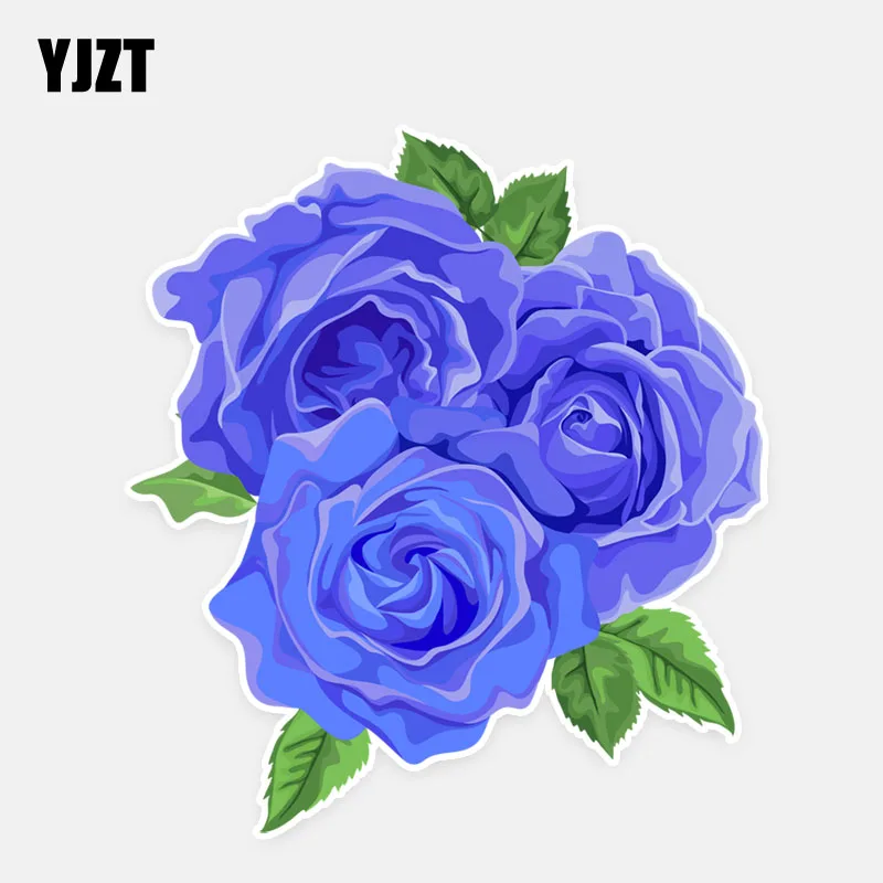 

YJZT 12.3*13.6CM Beautiful Roses Flowers Blue Colored Decor Car Stickers High Quality Personalized 11A0801