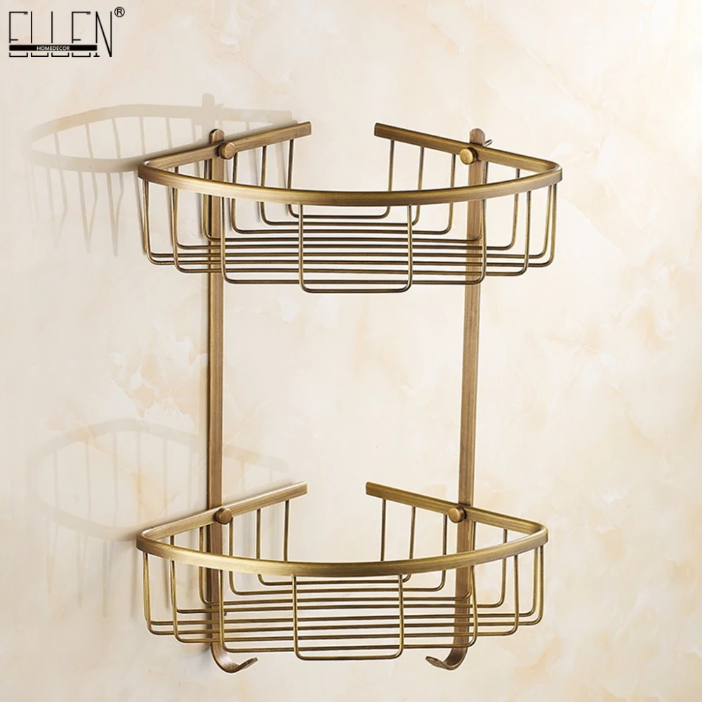 Bathroom Corner Shelves Dual Tier With Towel Rack Square Bath Shampoo Holder Antique Bronze Bathroom Storage Copper Shelf El0002 Bathroom Shelves Aliexpress