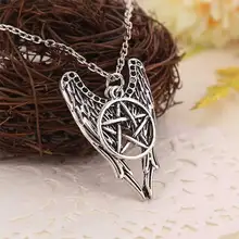 Supernatural necklace pentagram Pentacle Castiel angel wings vintage antique silver pendant jewelry for men and women wholesale supernatural castiel twill trench coat suit set coplay costume