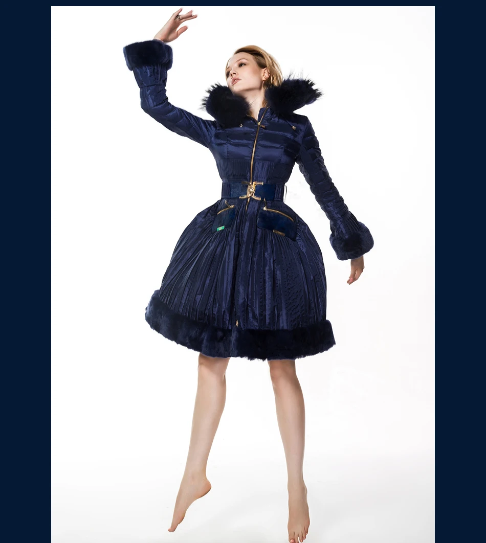 Новая мода, роскошные женские зимние длинные пуховики с меховым капюшоном, воротник Sellve, женское теплое пуховое пальто, тонкая талия, PQ114
