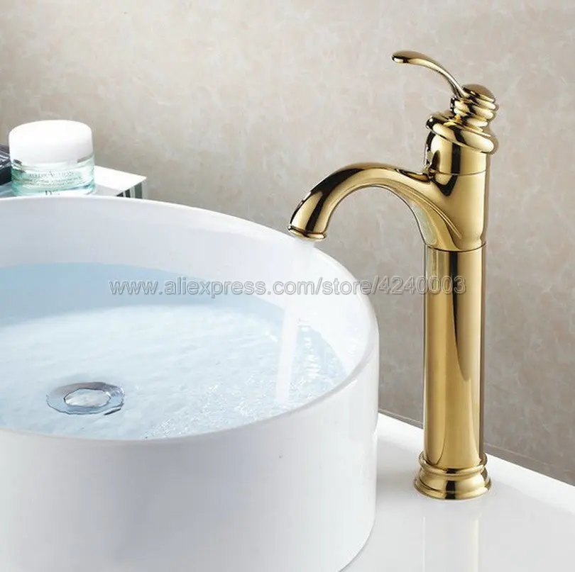 Polished Golden Bathroom Faucet Deck Mounted Basin Mixer Faucet Chrome Sink Tap Vanity Hot Cold Water Faucet Kgf059