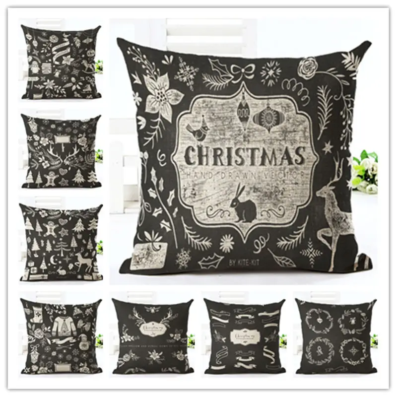 

2016 Newest Home Decor Cushion Cover Black Christmas Home Decorative Floral Printed Throw Pillowcase Cojines Almofada