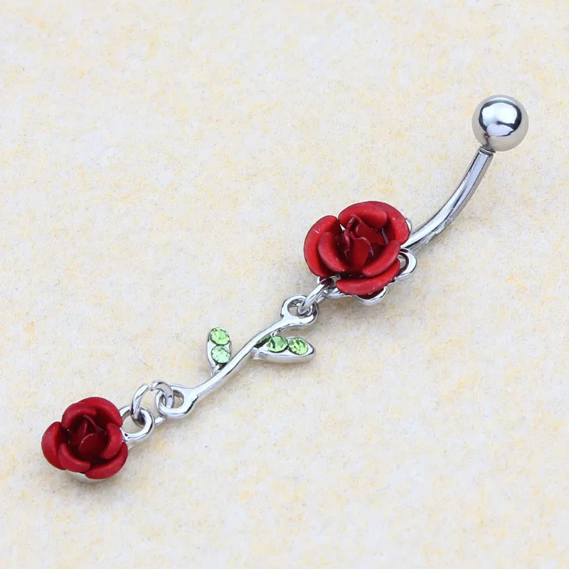 

2018 Hot Fashion Trendy Style Rose Pattern Special Designed Piercing Jewelry Navel Ring Belly Ring Navel Double Rose Leaves