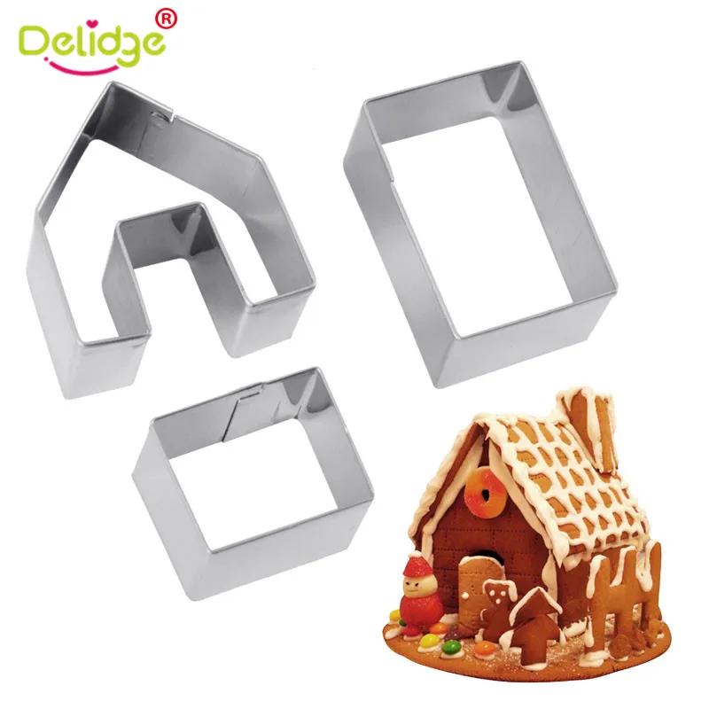 

Delidge 3pcs/set Stainless Steel Mini House Cookie Cutter Mold Biscuit Fondant Cake Decorating Dessert Baking Mold For Christmas