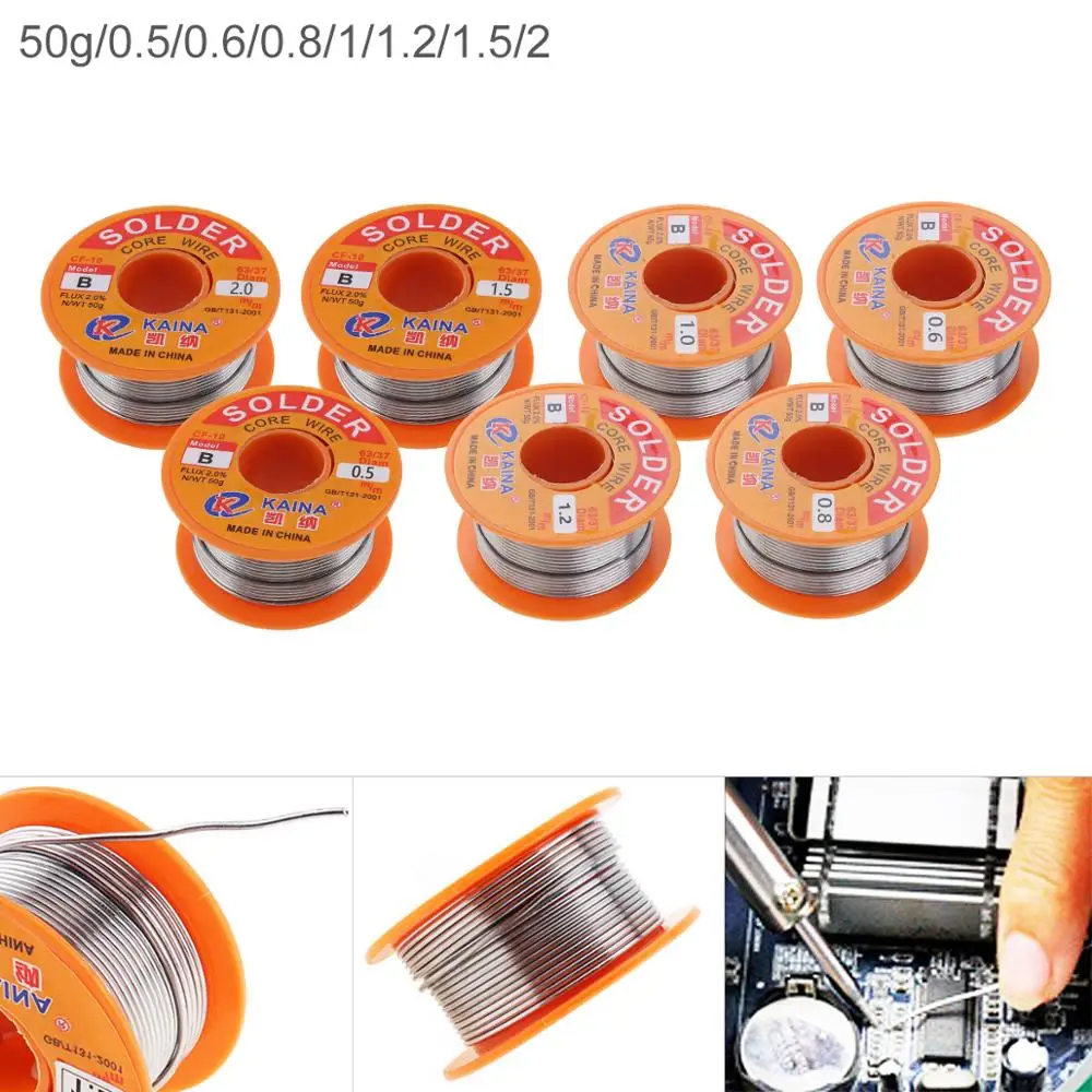 

50g 63/37 Tin Fine Wire Core 0.5-2.0mm 2% Flux Reel Welding Line Solder Wire