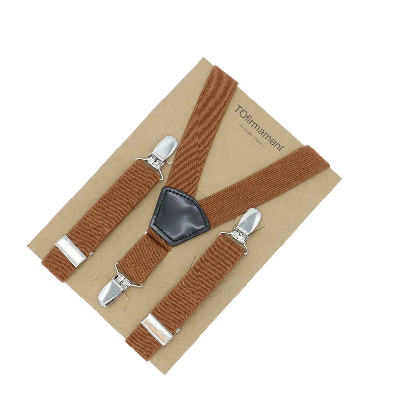 Fan shape leather solid kids clothes suspender adjustable 2.5cm width wedding high quality Y back kraft paper packed gift | Аксессуары