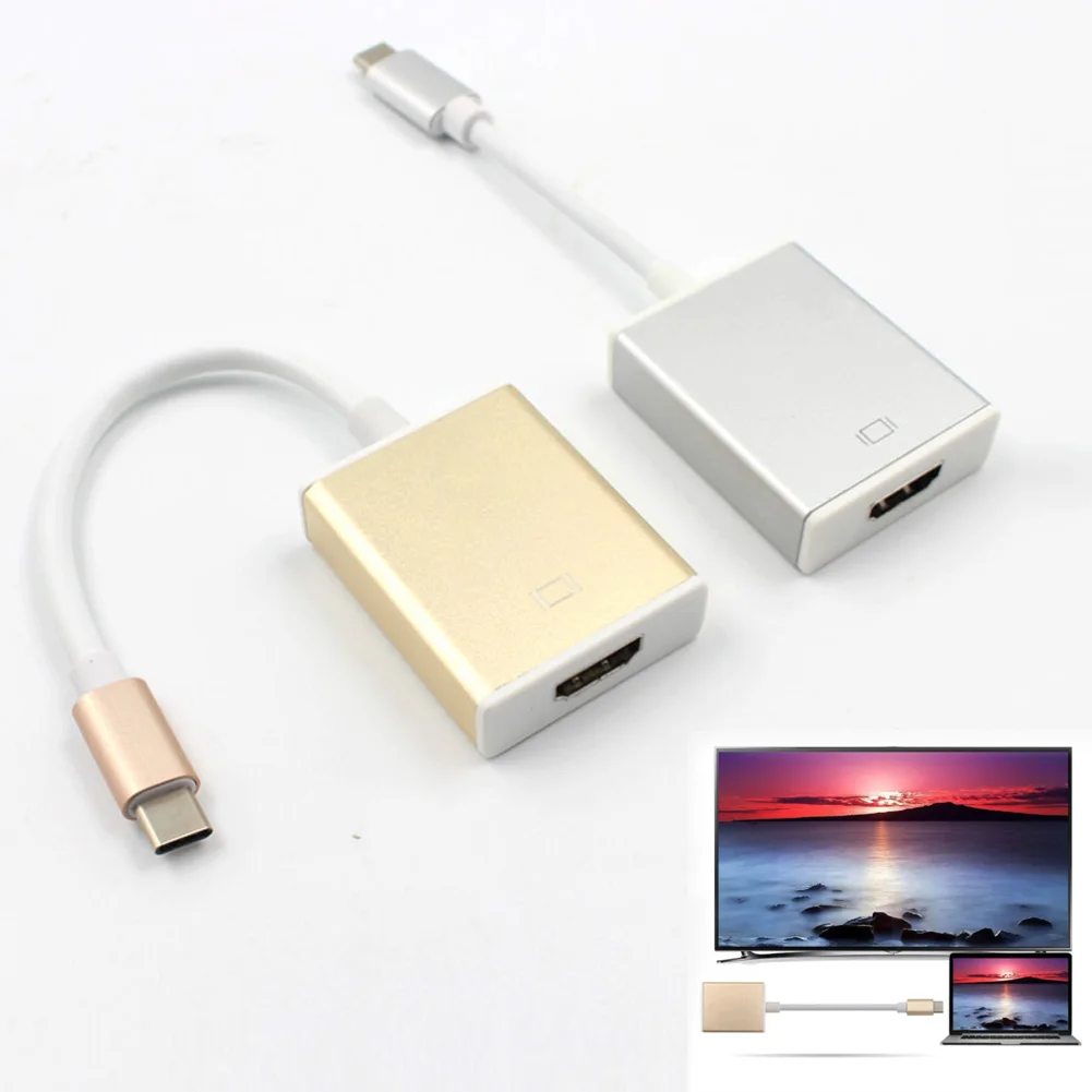 

USB 3.1 Type C to HDMI 4K HDTV Digital Adapter Cable Gold Silver Colors Approx 13cm Length Converter Cable for Macbook
