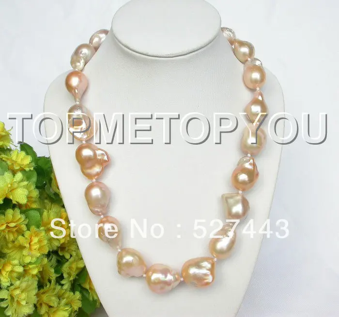

Wholesale HUGE 18" natural pink Reborn keshi pearls necklace 925 silver clasp